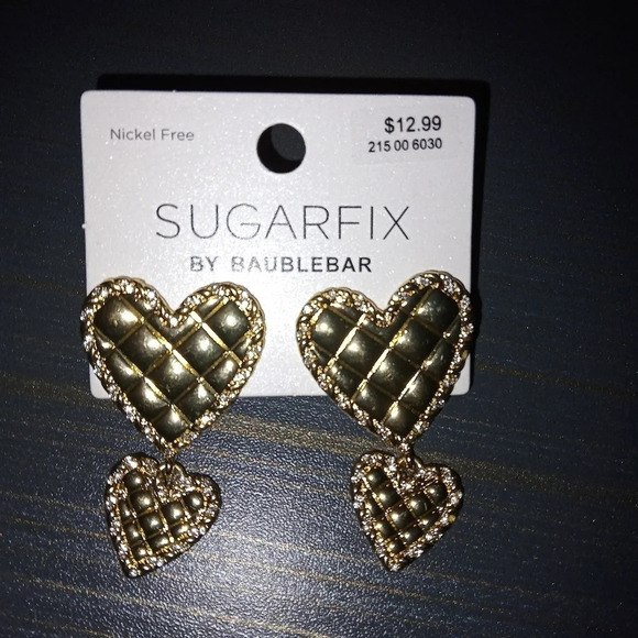 Sugarfix by Baublebar quilted dangle hearts gold earrings discontinued - Picture 3 of 4